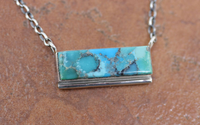Navajo Sterling Silver Turquoise Bar Necklace